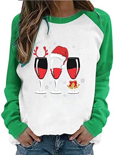 BRKEWI kadın Tişörtü Moda 2023 Yeni Yıl Uzun Kollu Crewneck Tunik Üstleri Renk Bloğu Sevimli Üçlü şarap bardakları