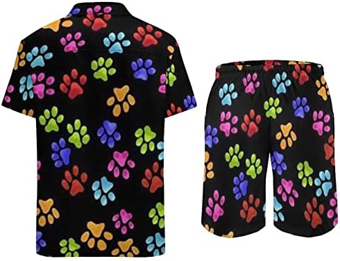 BAİKUTOUAN Renkli Köpek Pençe erkek 2 Parça havai gömleği Takım Elbise Rahat Gevşek Düğme Aşağı Üst ve plaj şortu