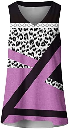 Oplxuo V Yaka kolsuz bluz-Bayan Moda Leopar Baskı Geometrik Grafik Tees Casual Gevşek Gömlek Yaz Kolsuz Tunik Üstleri
