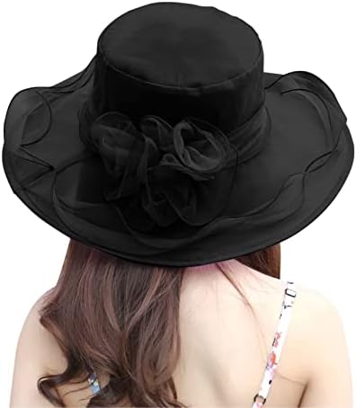 UANGKOU Bayan Yaz Düğün Şapka Kilise Elbise Şapka Bayan Organze Vintage Şapka Çiçek Tüyleri ile