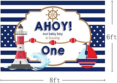 MEHOFOND Ahoy Denizcilik Boy 1st Doğum Günü Backdrop Sahne Mavi Çizgili Tekne Küçük Erkek Bebek Mutlu Bir Doğum Günü