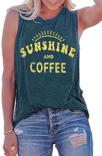 Umsuhu Güneş ve Kahve Tankı Rahat Yaz Grafik Tankı Üstleri Kadınlar için Kolsuz Grafik Tankı Üstleri Tee Gömlek