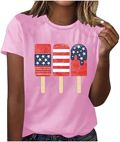 4th Temmuz Gömlek Kadınlar için Yaz Kısa Kollu Casual grafikli tişört Yıldız Çizgili ABD Bayrağı Üstleri Yuvarlak