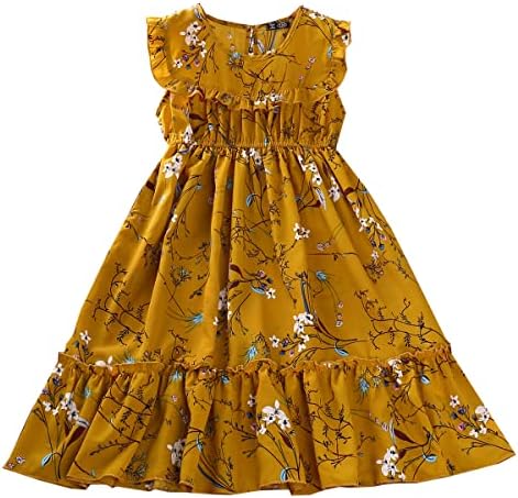 KAGAYD Kızlar Vintage Elbise Kız Çocuk Kolsuz Çiçek Baskılar Plaj Sundress Parti Elbiseler Prenses Elbise Kızlar için