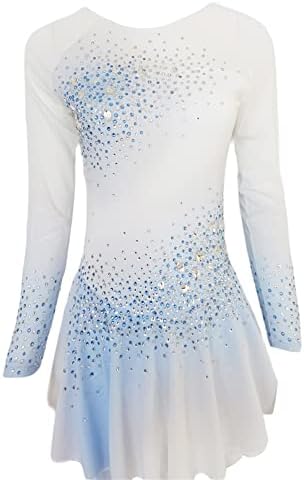 Artistik patinaj Elbise Beyaz ve Açık Mavi Degrade Elmas Kız Rekabet Gösterisi