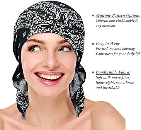 ASHİLİSİA 2 Adet Kadın Kemo Şapka Türban Bere, Önceden Bağlı Headwraps Şapkalar Bandana Saç Dökülmesi için