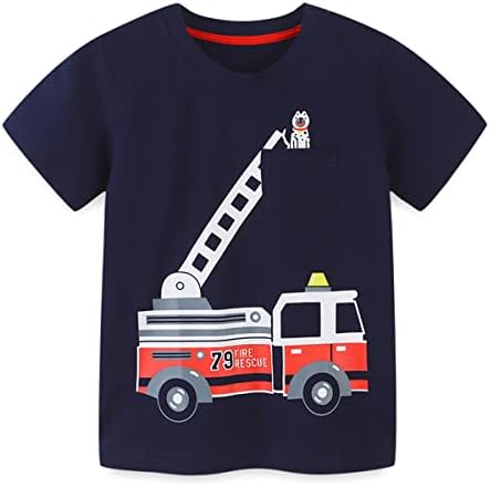 Warmbaby Yürüyor Boys Gömlek Çocuklar Kısa Kollu T Shirt itfaiye kamyonu Donanma