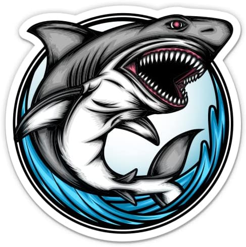 Köpekbalığı Şiddetli Etiket-3 laptop etiketi - Araba, Telefon, Su Şişesi için Su Geçirmez Vinil - Köpekbalığı Çıkartması