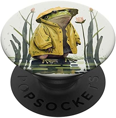 Kurbağa Sevgilisi için Yağmurda Şemsiyeli Kurbağa, Kurbağa PopSockets Değiştirilebilir PopGrip