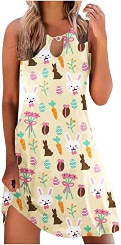 Mutlu Paskalya Günü Elbise Kadınlar için Komik paskalya yumurtaları Tavşan Avcılık Baskı Sundress Kolsuz O-Boyun Tunik