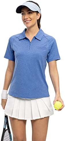 TBMPOY kadın polo gömlekler Kısa Kollu UPF 50 + Fermuar Atletik Golf T Shirt Hızlı Kuru Hafif Spor Gömlek