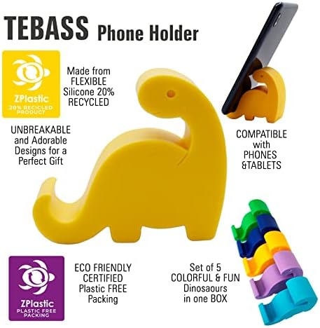 TEBASS telefon tutucu Masası Dinozor, Sevimli telefon standı Seti 5 Adet-Silikon telefon standı - 5 Sevimli Dinozor