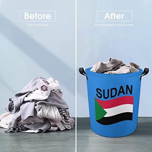 Sudan bayrağı Baskılı çamaşır sepetleri Kolları ile Su Geçirmez Katlanabilir Yuvarlak Giysi Sepetleri Çanta Depolama