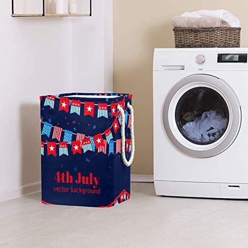 DJROW katlanır çamaşır torbası ABD 4 Temmuz Bağımsızlık Günü Uzun katlanır çamaşır kutusu Kolları ile Katlanabilir