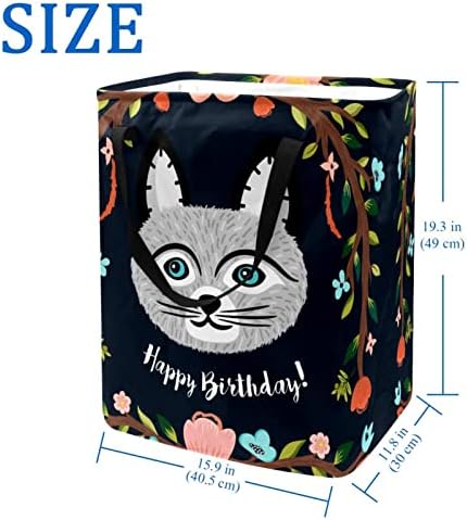 Komik Kediler Çiçek Mutlu Doğum Günü Baskı Katlanabilir çamaşır Sepeti, 60L Su Geçirmez çamaşır sepetleri Çamaşır