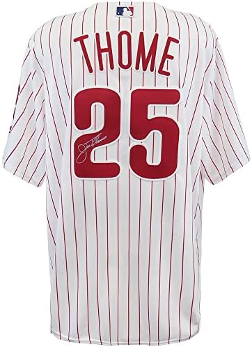 Jim Thome İmzalı Philadelphia Phillies Beyaz Çizgili Majestic Çoğaltma Beyzbol Forması - İmzalı MLB Formaları