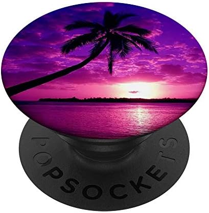 Plaj Günbatımı Palmiye Ağacı-Mor Telefon Aksesuarı PopSockets PopGrip: Telefonlar ve Tabletler için Değiştirilebilir