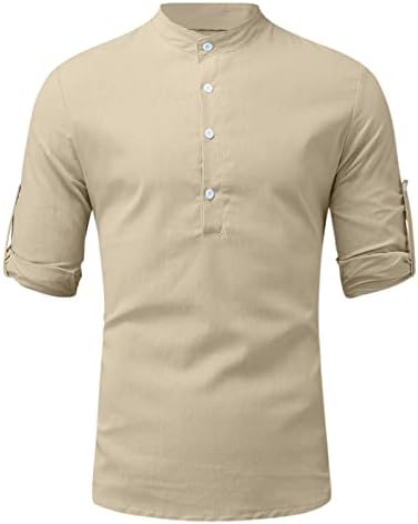 Gömlek Erkekler için Erkek Casual Katı Üst Gömlek Standı Yaka Bluz Düğme Roll Up Kollu Uzun Kollu Yarım Kollu