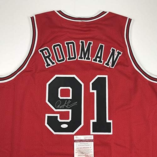 İmzalı / İmzalı Dennis Rodman Chicago Kırmızı Basketbol Forması JSA COA