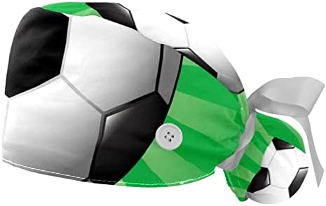 Kadınlar için Ter Bandı ile 2 Paket Çalışma Kapaklar, futbol Futbol Yeşil Arka Plan At Kuyruğu Kese Fırçalayın Şapkalar