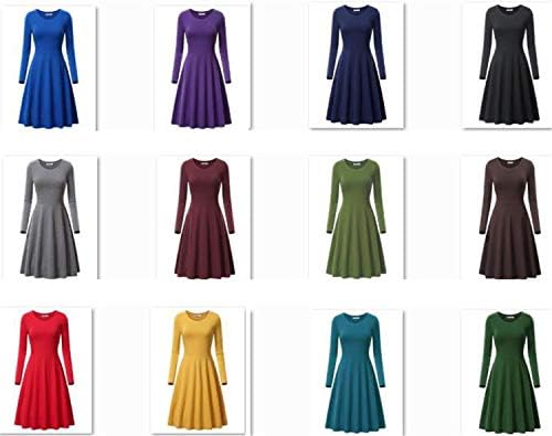 Andongnywell kadın Düz Renk Yuvarlak Boyun Uzun Kollu Gevşek Elbise Pilili Gevşek Salıncak Rahat Midi Elbiseler