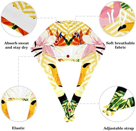 Cerrahi Kap Kabarık Kapaklar çalışma Kapağı Düğmeler ve Yay ile Saç Scrunchie Kadınlar için,Uzun Saç, Flamingo Tukanlar