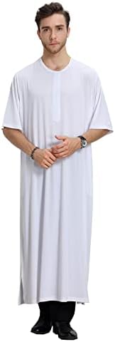 Bmısegm Erkek Elbise Gömlek erkek Rahat Müslüman Arap Orta Düz Renk Yedi Nokta Crewneck Elbise