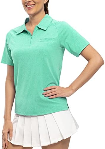 TBMPOY kadın polo gömlekler Kısa Kollu UPF 50 + Fermuar Atletik Golf T Shirt Hızlı Kuru Hafif Spor Gömlek