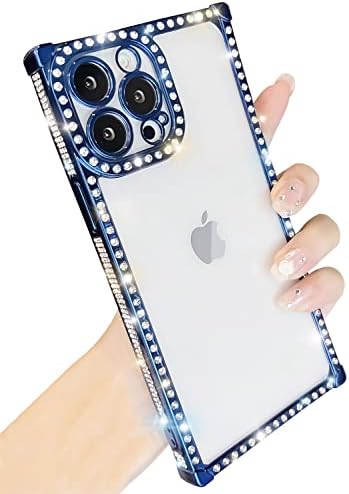 BANAILOA Kadınlar için iPhone 14 Pro Max Kare Kılıf için Tasarlanmış, yumuşak Şeffaf Kılıf Bling Rhienstones Kamera
