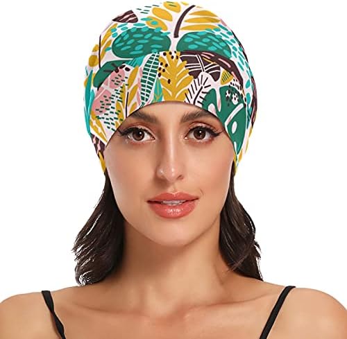 Bir Tohum İş Kap Uyku Şapka Bonnet Beanies palmiye yaprakları Tropikal Bitkiler Pembe Yeşil Kadınlar için Saç Şapkalar