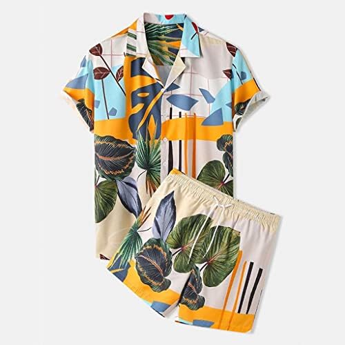 SCDZS erkek Baskı Seti Yaka Düğmesi Kısa Kollu gömlek ve Plaj Kısa Yaz Seti Erkekler için Hawaiian Rahat İki Parçalı