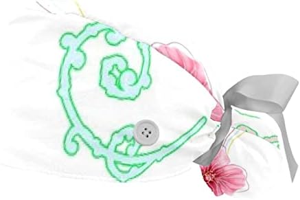 Yıdax 2 Parça Geometrik Çiçek Tasarım Ayarlanabilir Çalışma Kap Düğmesi ile, Hemşirelik Kap Şapka Içi Bantı ile